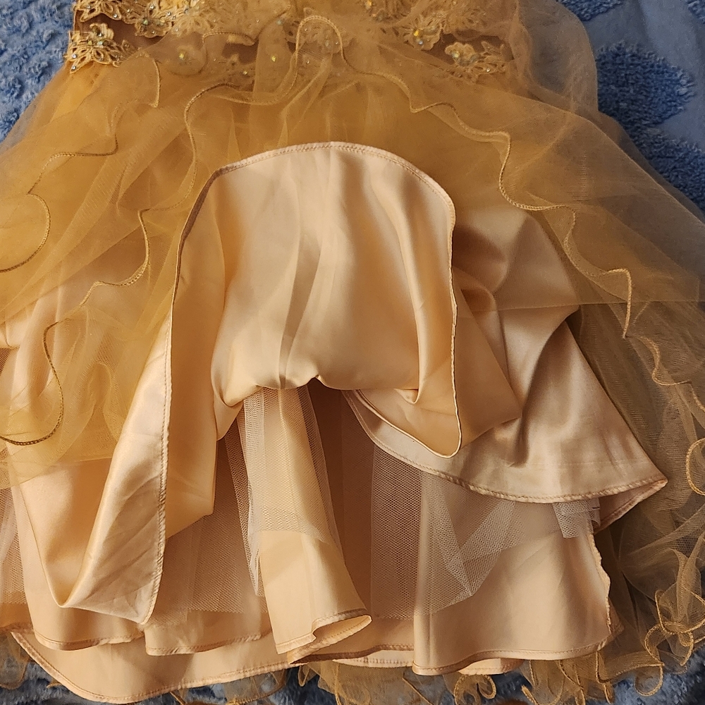 Formal dress color light gold with lace top/ designer Cindy USA, size XS - Picture 10 of 16